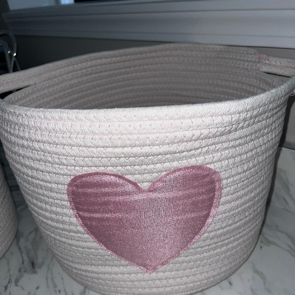 Set of 2 Decorative Coiled Rope Baskets with Heart Design - Picture 3 of 4